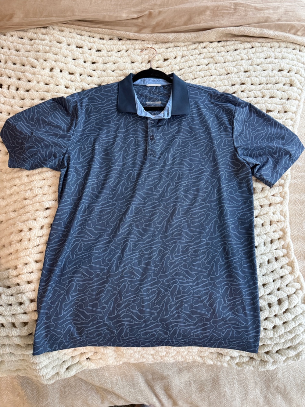 Men's Navy Patterned Short-Sleeve Polo